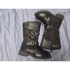 Girls Black Boots - Zipper - Size 7y - Little Girls Size - Faux Leather